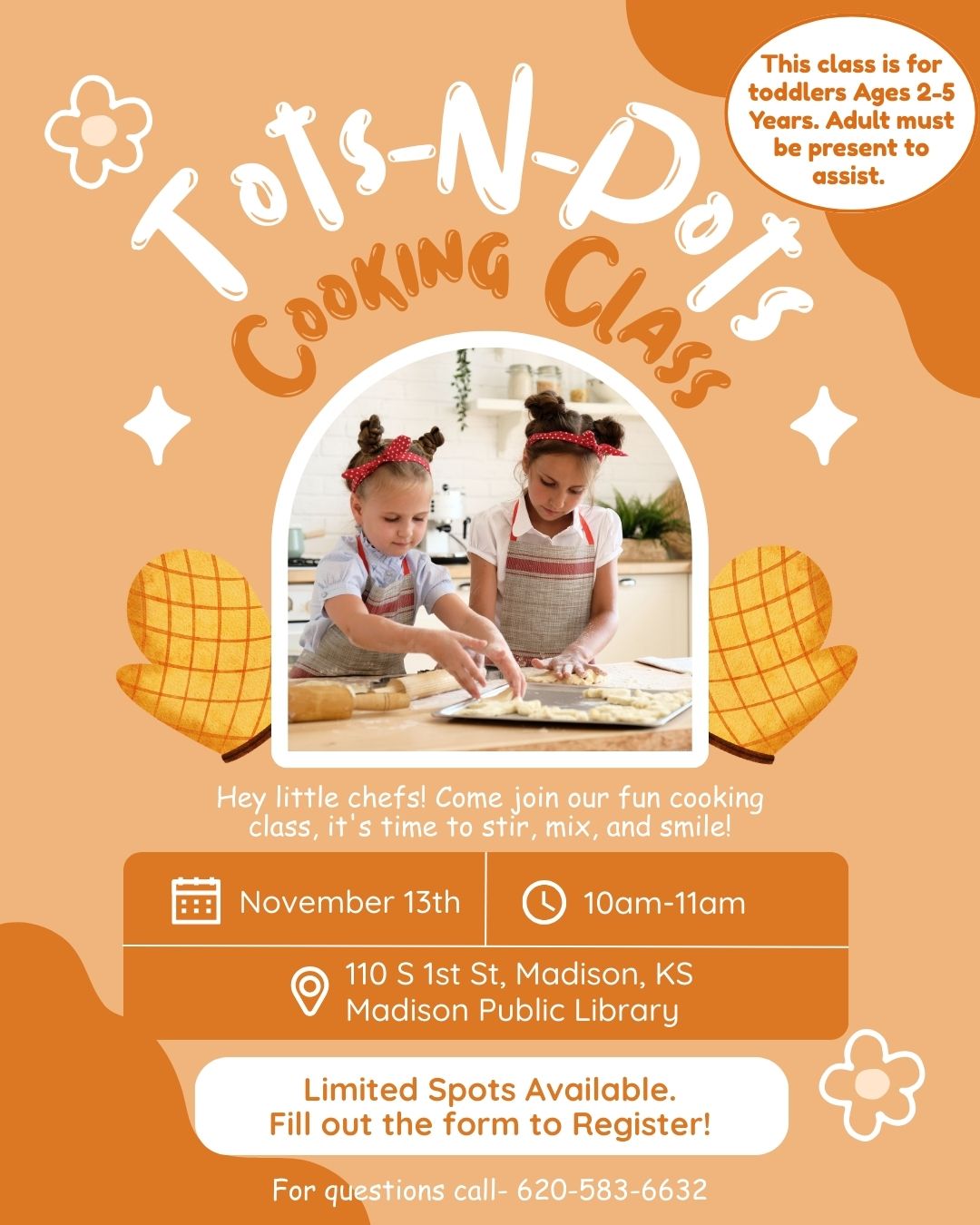 (Madison) Tots-N-Pots Cooking Class (Ages 2-5 Years)